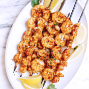 Cooked shrimp skewers